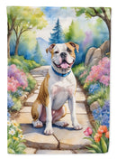 American Bulldog Spring Path Garden Flag  – Dog-Themed Floral Outdoor Decor