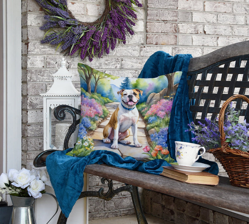 American Bulldog Spring Garden Throw Pillow