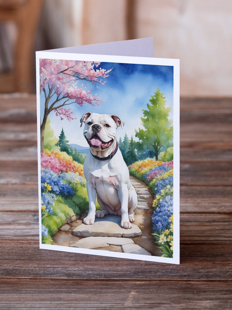 American Bulldog Spring Garden Greeting Cards Pack of 8