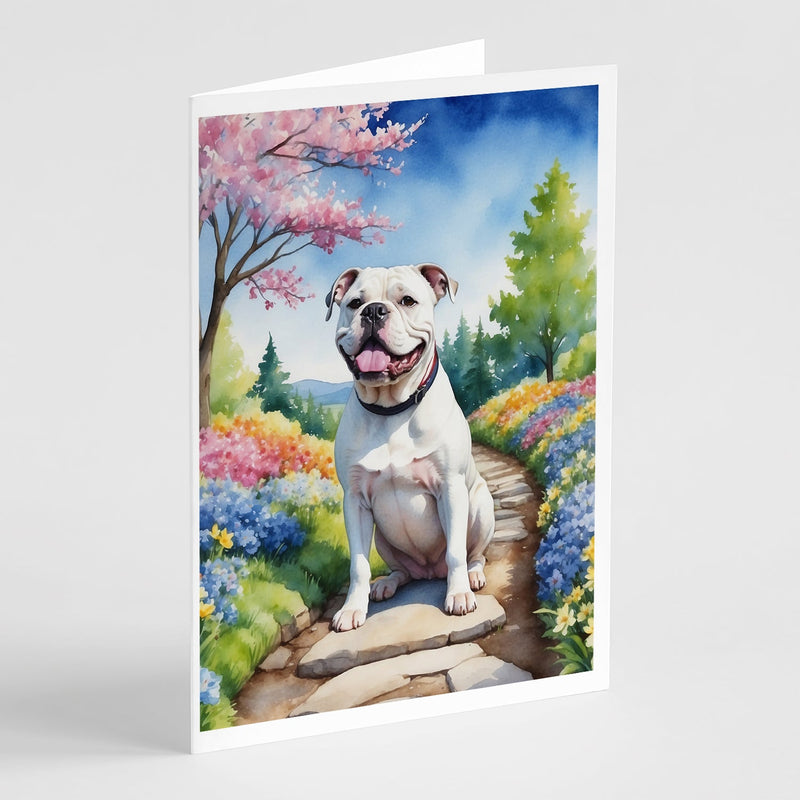 American Bulldog Spring Garden Greeting Cards Pack of 8