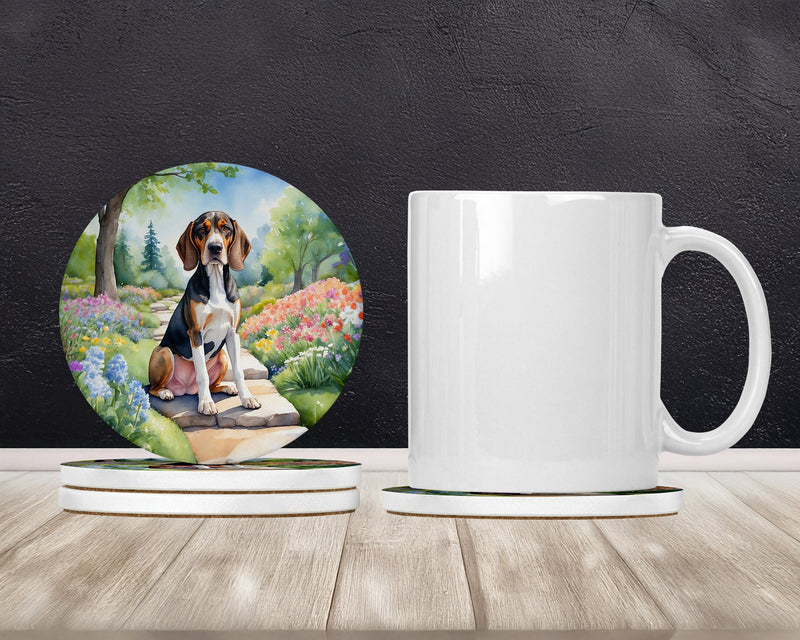 American English Coonhound Spring Garden Large Sandstone Coasters Pack of 4