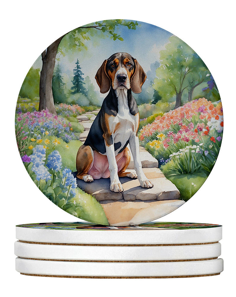 American English Coonhound Spring Garden Large Sandstone Coasters Pack of 4