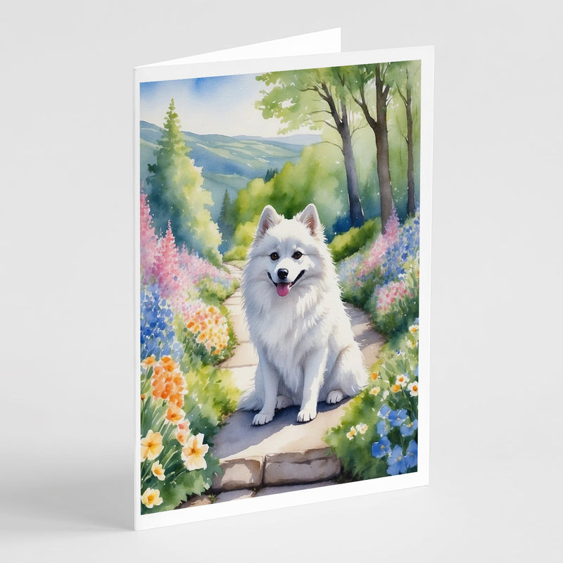 American Eskimo Spring Garden Greeting Cards - Blank Note Cards – 8-Pack of Artist-Designed Cards with Envelopes