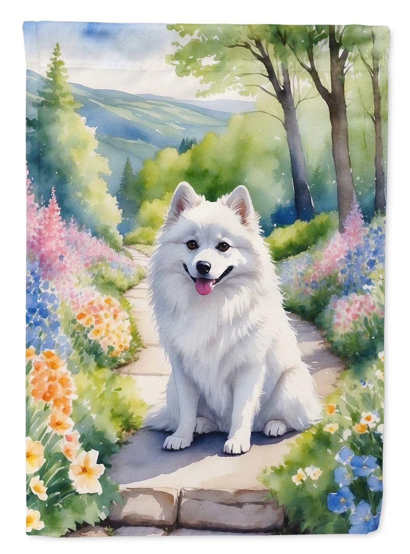 American Eskimo Spring Path Garden Flag  – Dog-Themed Floral Outdoor Decor