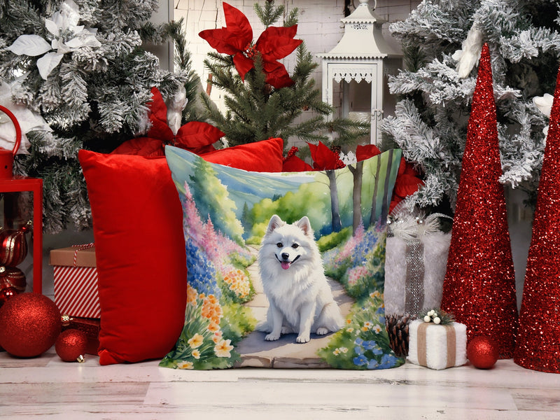 American Eskimo Spring Garden Throw Pillow - 14x14 Decorative Pillow – Art for Your Home & Patio