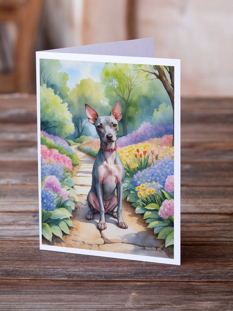 American Hairless Terrier Spring Garden Greeting Cards - Blank Note Cards – 8-Pack of Artist-Designed Cards with Envelopes