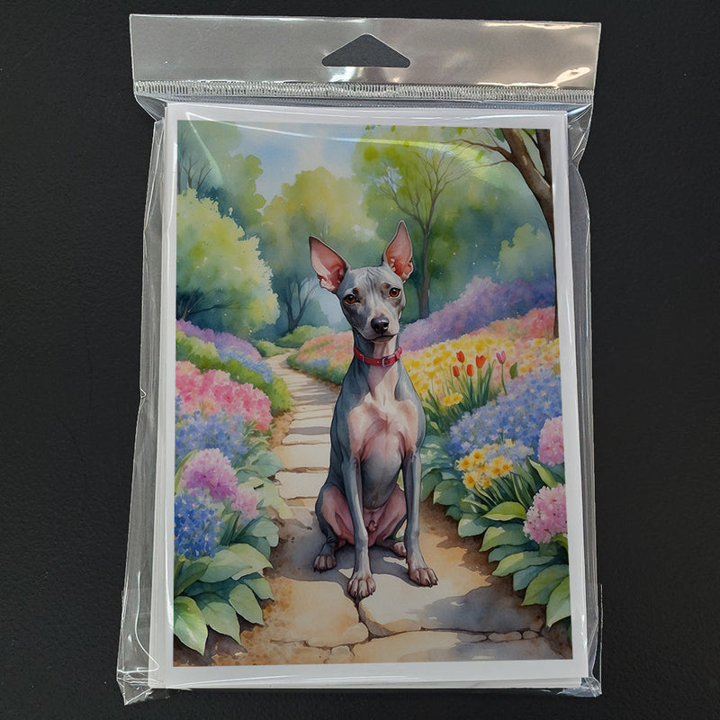 American Hairless Terrier Spring Garden Greeting Cards - Blank Note Cards – 8-Pack of Artist-Designed Cards with Envelopes