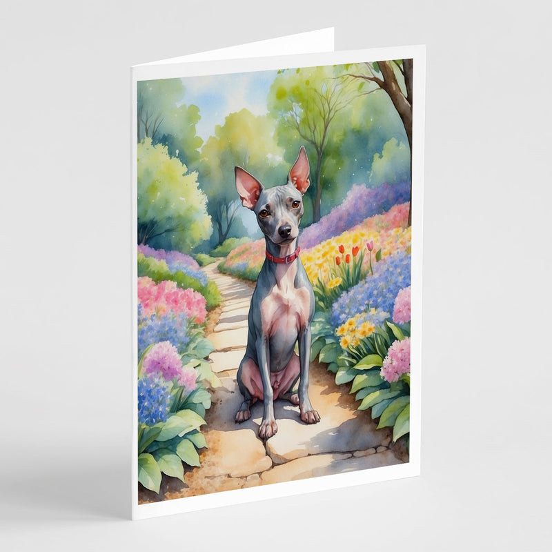 American Hairless Terrier Spring Garden Greeting Cards - Blank Note Cards – 8-Pack of Artist-Designed Cards with Envelopes