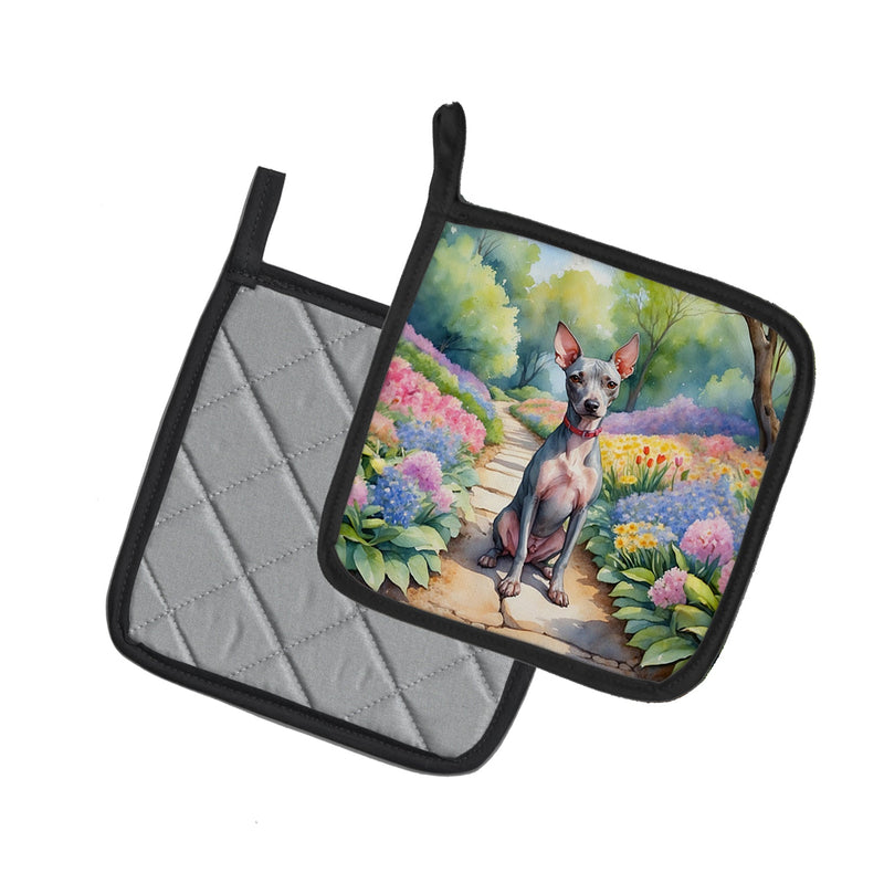 American Hairless Terrier Spring Garden Pot Holders - Set of 2 Decorative Kitchen Helpers | Made in the USA