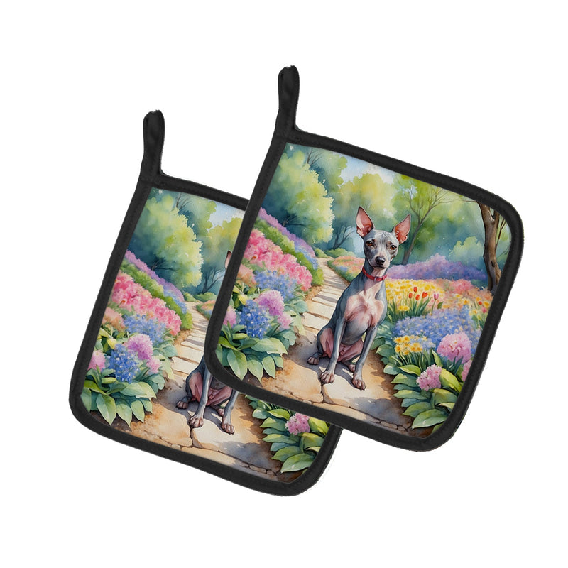 American Hairless Terrier Spring Garden Pot Holders - Set of 2 Decorative Kitchen Helpers | Made in the USA