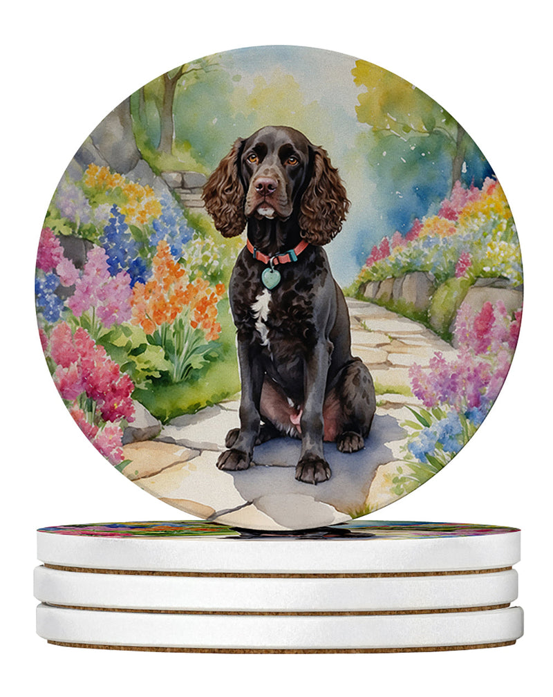 American Water Spaniel Spring Garden Large Sandstone Coasters Pack of 4