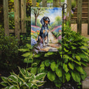 Bluetick Coonhound Spring Path Garden Flag  – Dog-Themed Floral Outdoor Decor