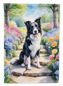 Border Collie Spring Path Garden Flag  – Dog-Themed Floral Outdoor Decor
