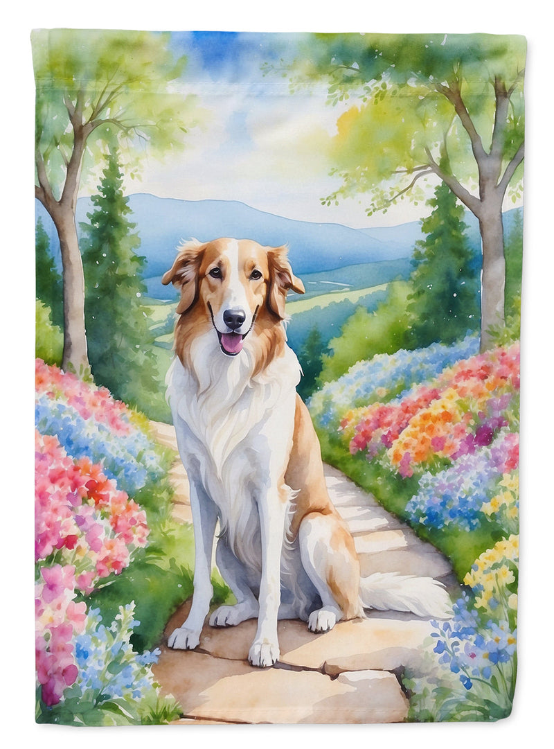 Borzoi Spring Path Garden Flag  – Dog-Themed Floral Outdoor Decor