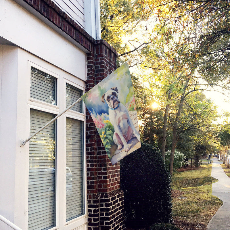 White Boxer Spring Path House Flag