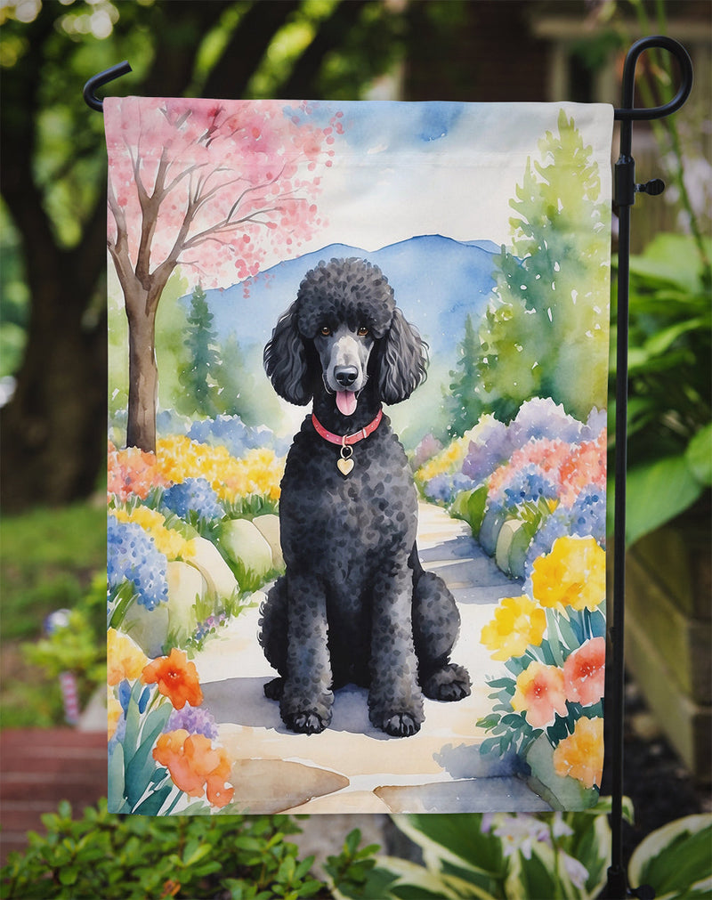 Black Poodle Spring Path Garden Flag  – Dog-Themed Floral Outdoor Decor