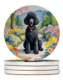 Black Poodle Spring Path Large Sandstone Coasters Pack of 4