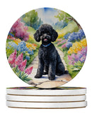 Black Poodle Spring Path Large Sandstone Coasters Pack of 4