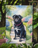 Black Pug Spring Path Garden Flag  – Dog-Themed Floral Outdoor Decor