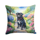 Black Pug Spring Path Throw Pillow - 14x14 Decorative Pillow – Art for Your Home & Patio