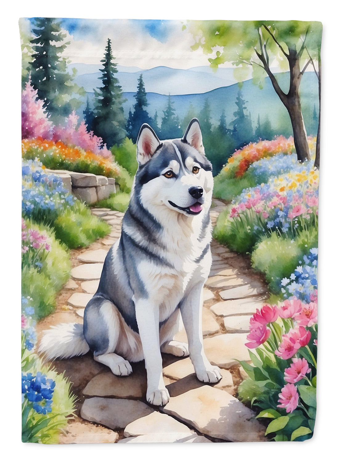 Siberian Husky Spring Path Garden Flag β Dog-Themed Floral Outdoor Dec