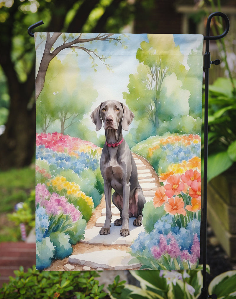 Weimaraner Spring Path Garden Flag  – Dog-Themed Floral Outdoor Decor