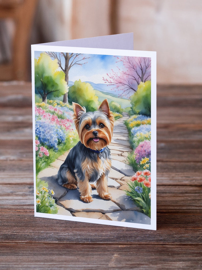 Yorkshire Terrier Spring Path Greeting Cards Pack of 8