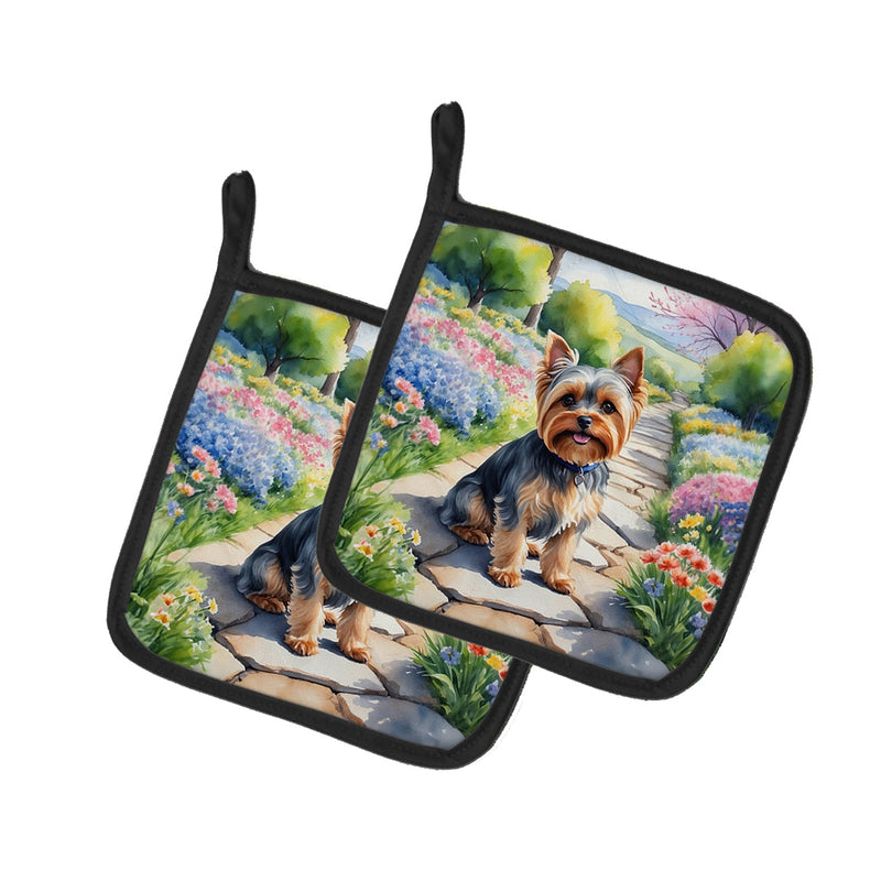 Yorkshire Terrier Spring Path Pair of Pot Holders