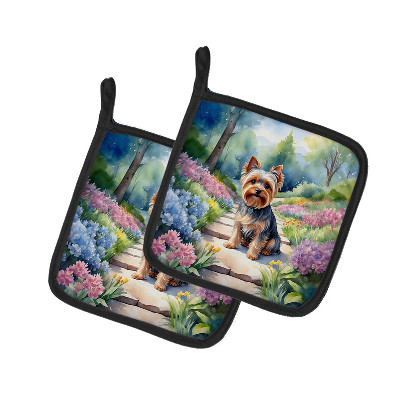 Yorkshire Terrier Spring Path Pair of Pot Holders