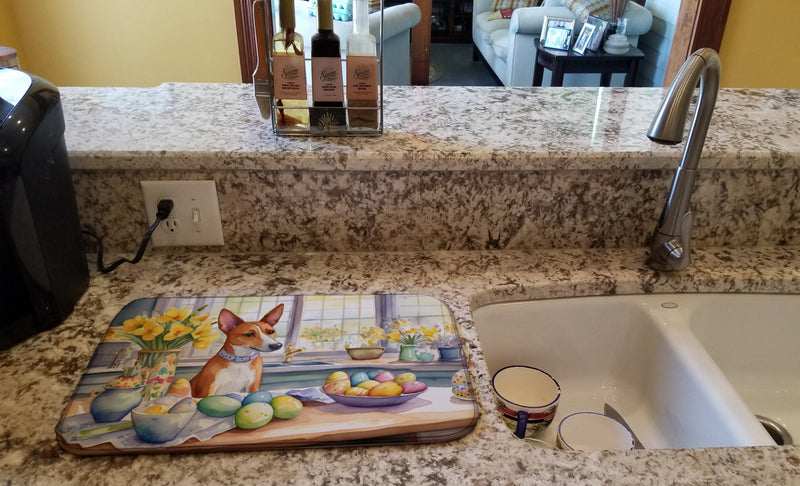 Decorating Easter Basenji Dish Drying Mat