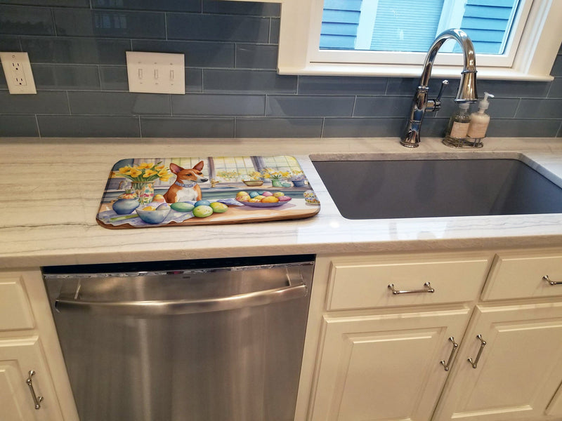 Decorating Easter Basenji Dish Drying Mat