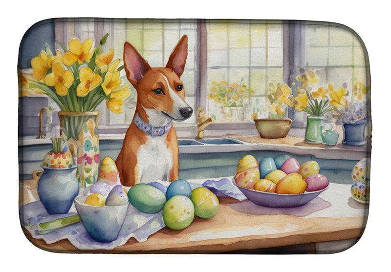 Decorating Easter Basenji Dish Drying Mat