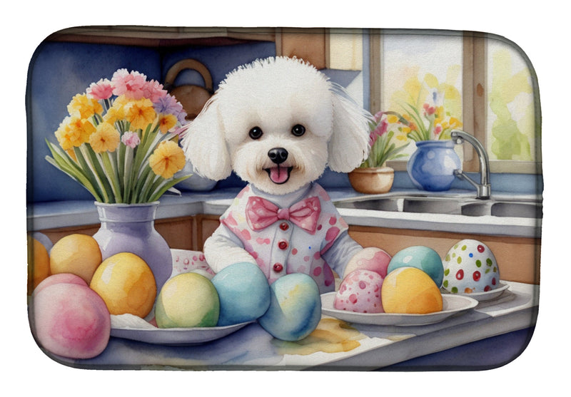 Decorating Easter Bichon Frise Dish Drying Mat