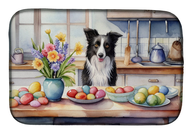 Decorating Easter Border Collie Dish Drying Mat