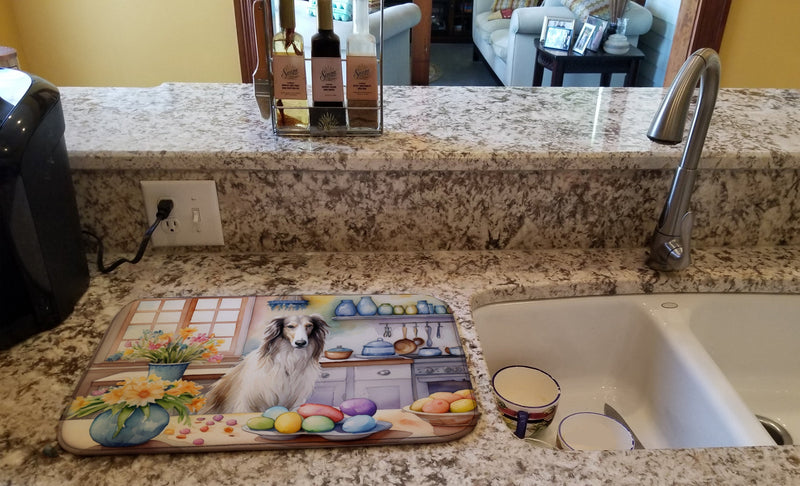 Decorating Easter Borzoi Dish Drying Mat
