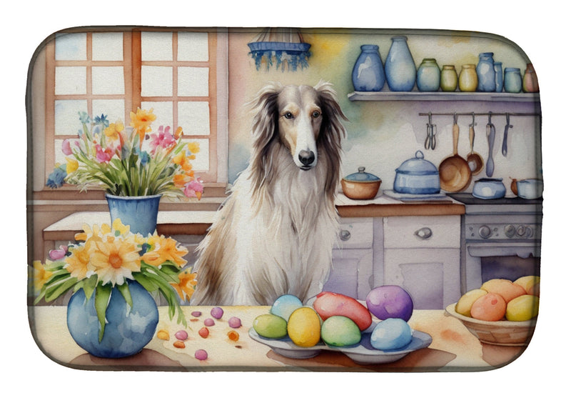 Decorating Easter Borzoi Dish Drying Mat