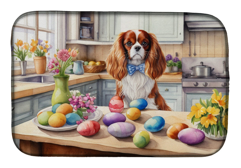 Decorating Easter Cavalier Spaniel Dish Drying Mat