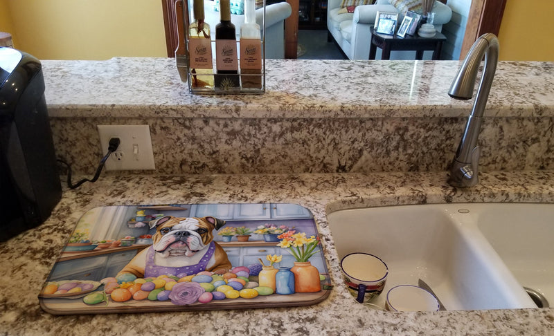 Decorating Easter English Bulldog Dish Drying Mat
