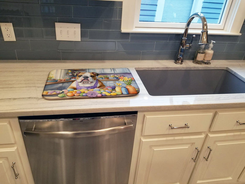 Decorating Easter English Bulldog Dish Drying Mat