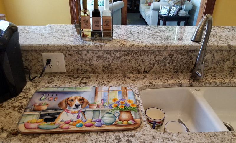 Decorating Easter English Foxhound Dish Drying Mat