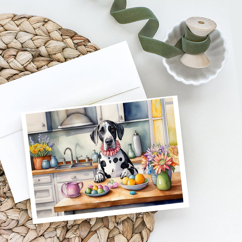 Decorating Easter Great Dane Greeting Cards - Blank Note Cards – 8-Pack of Artist-Designed Cards with Envelopes