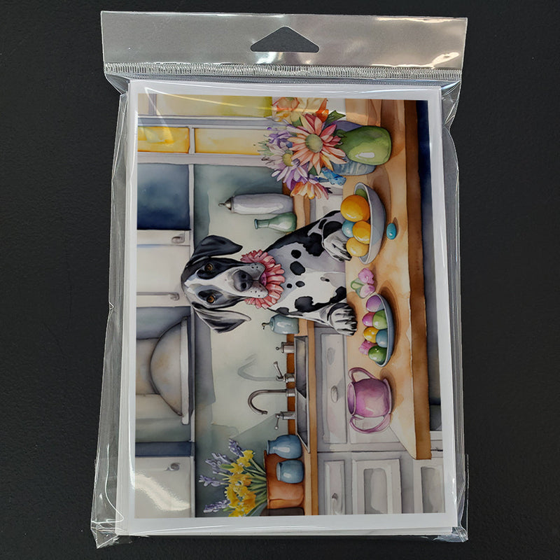 Decorating Easter Great Dane Greeting Cards - Blank Note Cards – 8-Pack of Artist-Designed Cards with Envelopes