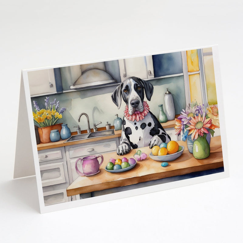Decorating Easter Great Dane Greeting Cards - Blank Note Cards – 8-Pack of Artist-Designed Cards with Envelopes