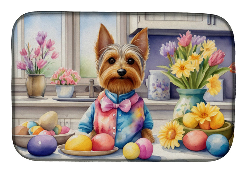 Decorating Easter Silky Terrier Dish Drying Mat