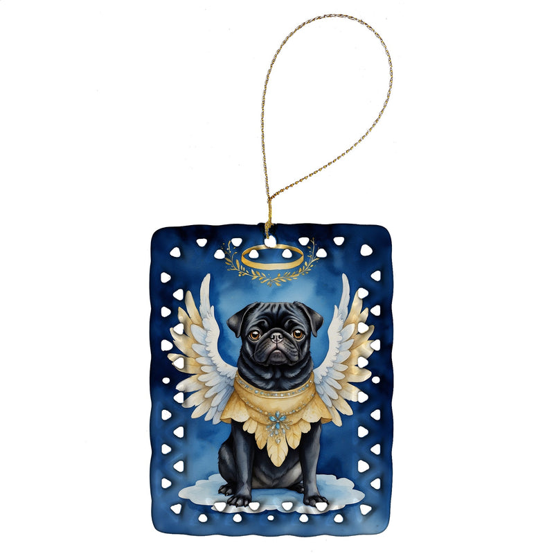 Black Pug My Angel Porcelain Ornament