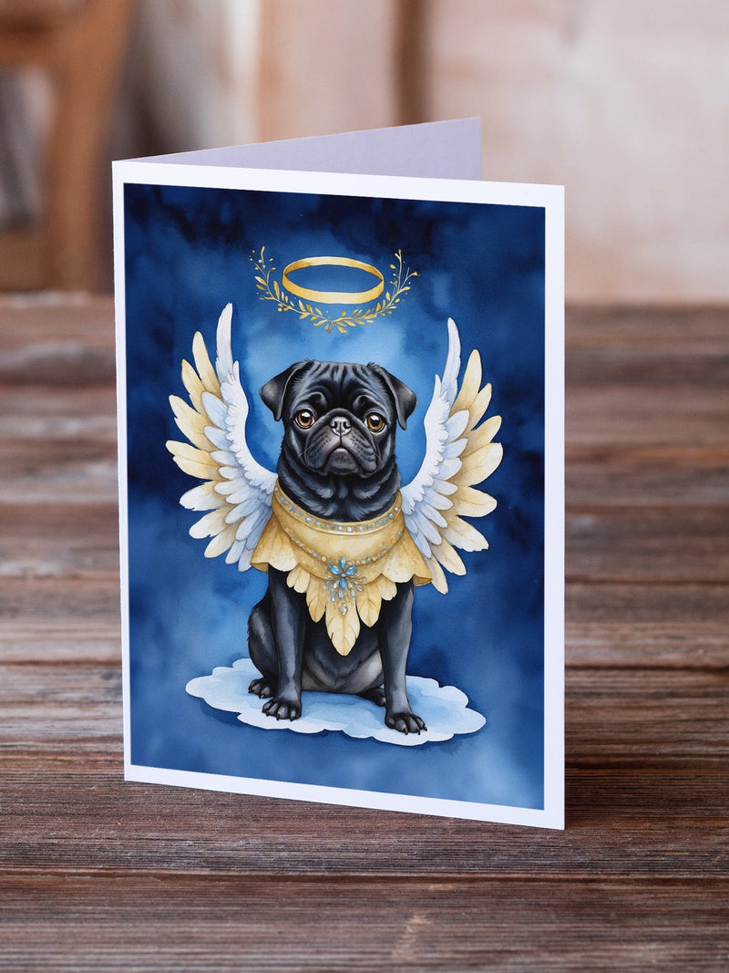 Black Pug My Angel Greeting Cards - Blank Note Cards – 8-Pack of Artist-Designed Cards with Envelopes