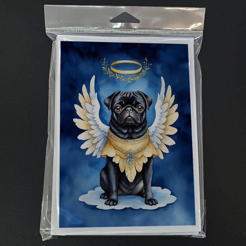 Black Pug My Angel Greeting Cards - Blank Note Cards – 8-Pack of Artist-Designed Cards with Envelopes