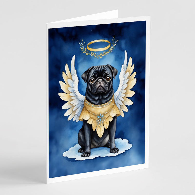 Black Pug My Angel Greeting Cards - Blank Note Cards – 8-Pack of Artist-Designed Cards with Envelopes