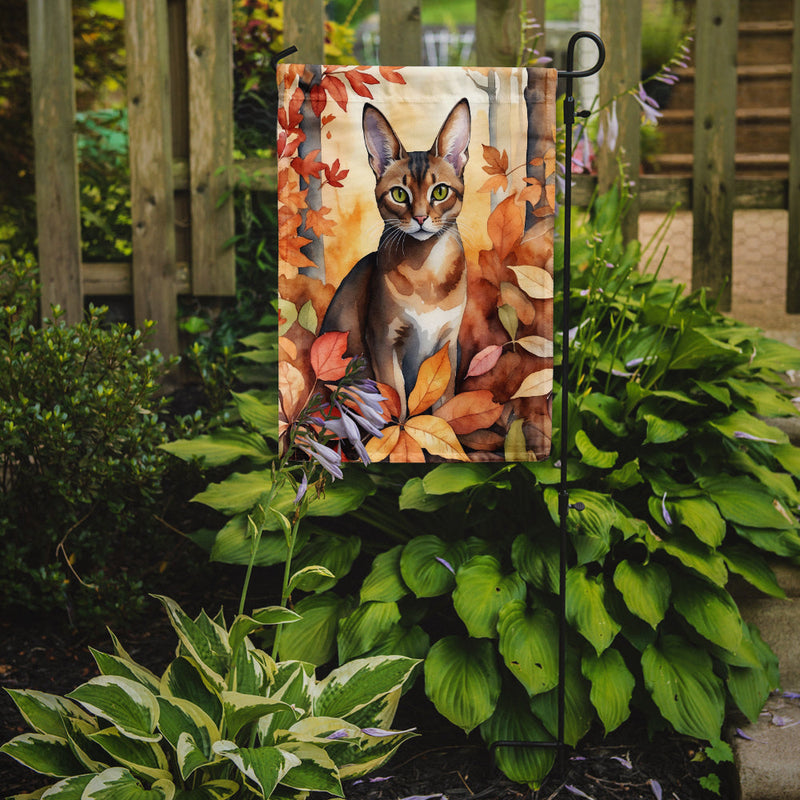 Abyssinian Fall Garden Flag - Cat in Fall Leaves - Cat-Themed Seasonal Yard Decor