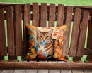 Aegean Cat in Fall Leaves Throw Pillow - 14x14 Decorative Pillow – Art for Your Home & Patio